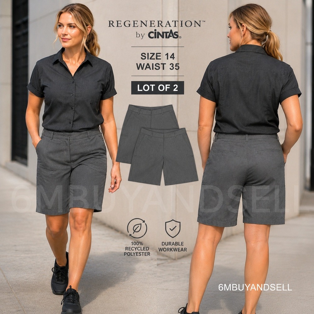 Lot of 2 Regeneration by Cintas Gray Work Shorts Womens 14 W35 195027-33